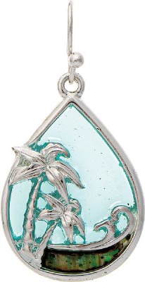 Silver Toned and Abalone Palm Tree Coastal Earrings