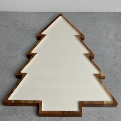 17" x 13" Brown and White Wood Platter