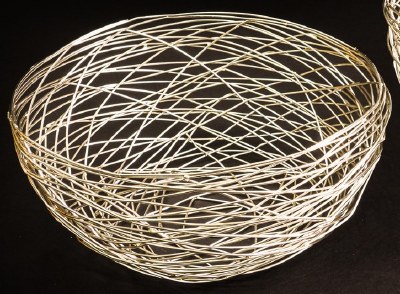13" Round Silver Woven Metal Basket