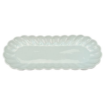 6" x 15" White Petal Design Ceramic Oval Serving Platter