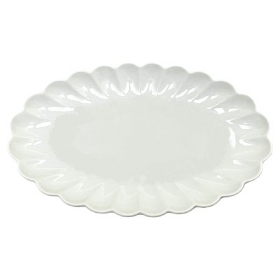 10" x 16" White Petal Design Ceramic Serving Platter
