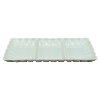 6" x 13" White Petal Design Ceramic Three Compartment Serving Dish