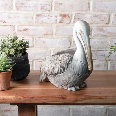 11" Gray Cement Coastal Pelican Pot