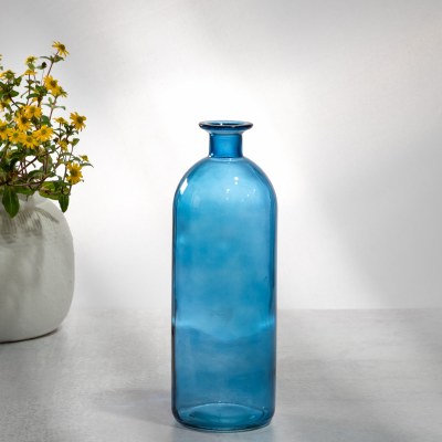11" Blue Glass Bottle Vase