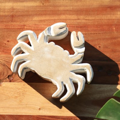 7" Whitewash Wood Crab Figurine