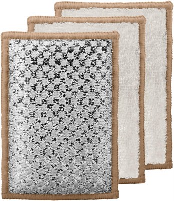 Set of Three 7" x 4" White and Khaki Scrubber Sponge