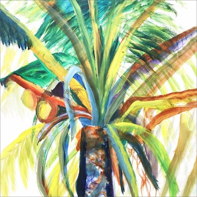 4" Sq Palm Tree and Coconuts 1 Tropical Coaster