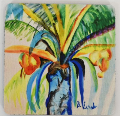 4" Sq Palm Tree and Coconuts 2 Tropical Coaster