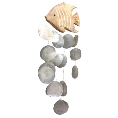 24" Whitewash Wood Fish and Capiz Coastal Wind Chime