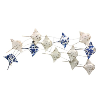 Distressed Blue and Distressed White School of Sting Rays Coastal Wall Art Plaque