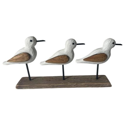 13" White and Brown Bird Trio Coastal Wood Statue