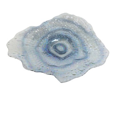 15" Blue Glass Oyster Shell Dish