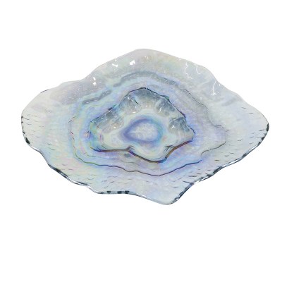 13" Blue Glass Oyster Shell Dish