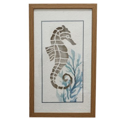 20" Seahorse Cast Paper Framed Coastal Print Under Glass