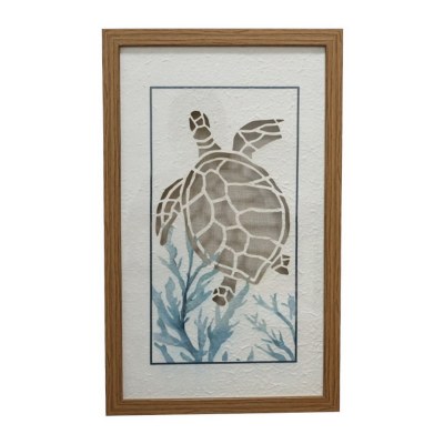 20" Sea Turtle Cast Paper Framed Coastal Print Under Glass