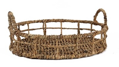 Large Round Natural Woven Coastal Banana Leaf Tray With Handles