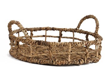 Small Round Natural Woven Coastal Banana Leaf Tray With Handles