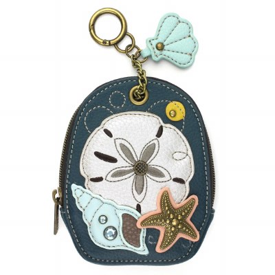 5" x 4" Blue Sand Dollar Coin Purse Key Chain