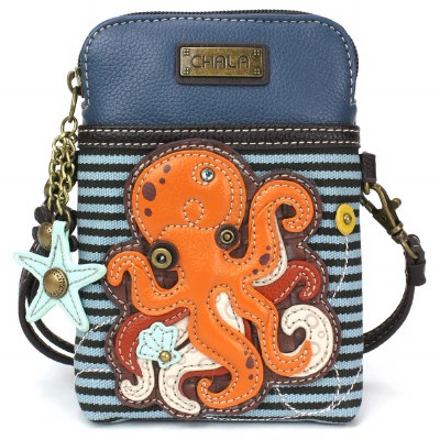 7" x 5" Blue Octopus Cellphone Crossbody Purse
