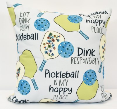 18" Sq Blue Pickleball Sentiments Decorative Pillow