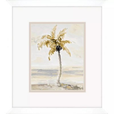 16" x 14" One Gold and Taupe Palm Trees Framed Coastal Print Under Glass