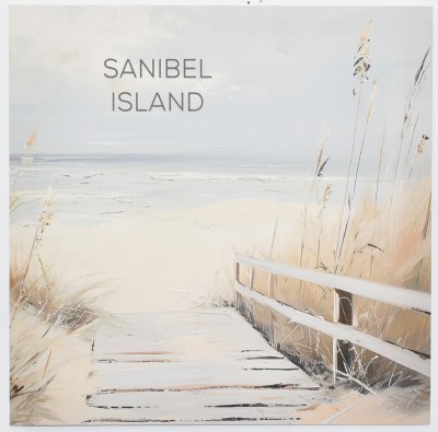 20" Sq "Sanibel Island" Boardwalk to the Beach Coastal Canvas