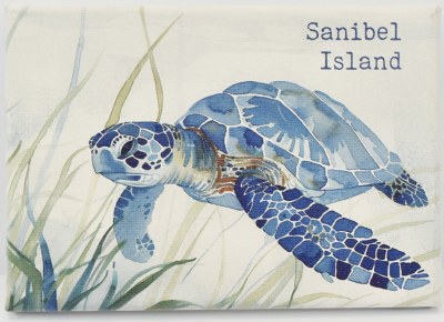 5" x 7" "Sanibel Island" Blue Sea Turtle Swimming Coastal Canvas