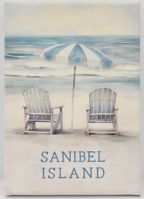 7" x 5" "Sanibel Island" Two Beach Chairs With an Umbrella Coastal Canvas