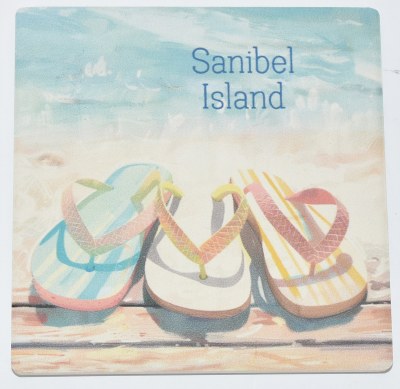 4" Sq "Sanibel Island" Flip Flops Coastal Ceramic Coaster