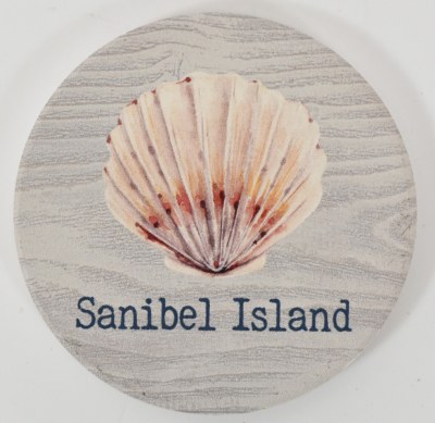 3" Round "Sanibel Island" Scallop Shell Coastal Car Coaster