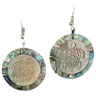 Round Abalone Sea Turtle Earrings