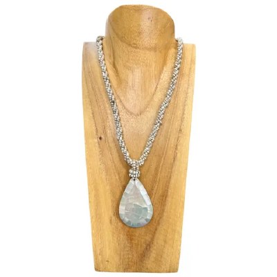 Mother of Pearl Crackle Teardrop and Beige Beads Necklace