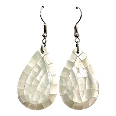Mother of Pearl Crackle Teardrop Earrings