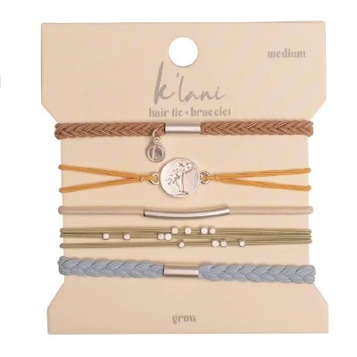 Set of Five Large "Grow" Palm Tree Hair Tie/Bracelets