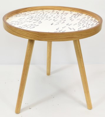 20" Roud White and Blue Fish Wood End Table