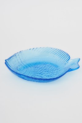 8" x 7" Blue Glass Fish Shaped Bowl