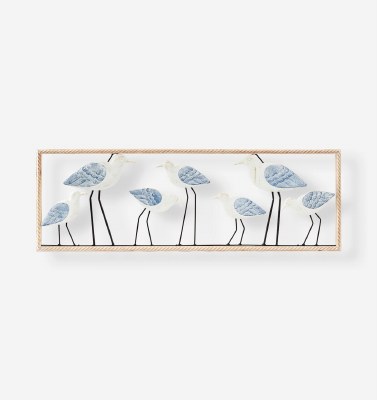12" x 36" Blue and White Seagulls Coastal Wood Wall Art Plaque