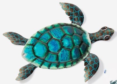 10" x 11" Blue and Green Sea Turtle Coastal Metal Wall Art Plaque
