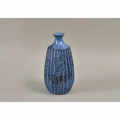 8" Blue Porcelain Ribbed Vase