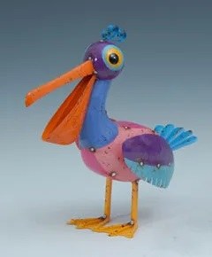 14" Orange Bill and Multicolor Metal Pelican Statue