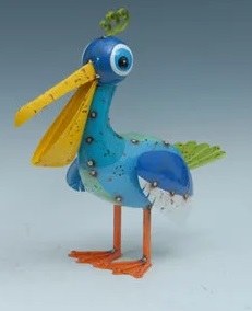 14" Yellow Bill and Multicolor Metal Pelican Statue
