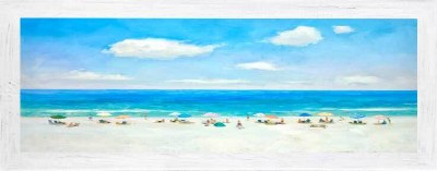 19" x 62" Multicolor Beach People Coastal Gel Textured Print in a Distressed White Frame