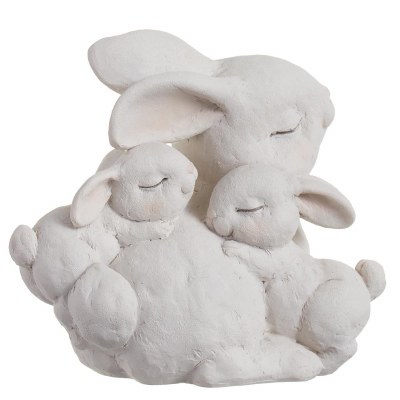 5" White Polyresin Rabbit With Two Baby Bunnies Statue
