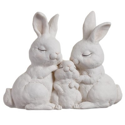 7" White Polyresin Bunny Family Statue