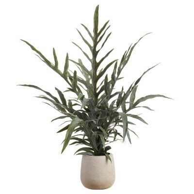 27" Faux Green Java Fern Plant in a White Plastic Pot