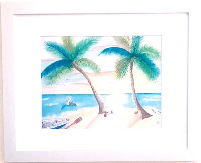 12.5" x 15" Pelican Under Two Palms Wall Art Under Glass