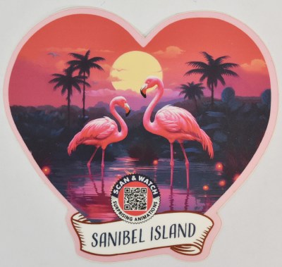 Sanibel Island Heart Flamingos Sticker