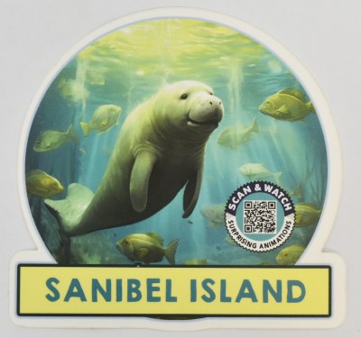 Sanibel Island Round Manatee Sticker