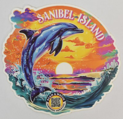 Sanibel Island Round Dolphin Jumping Sticker
