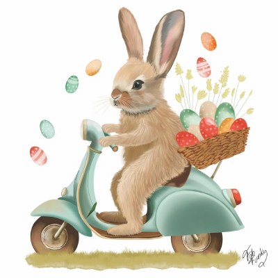 5" Square Bunny on a Vespa Easter Beverage Napkins